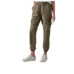 ABERCROMBIE & FITCH Paperbag Tencel Cargo Pant Jogger Sz L Burn Olive Grunge Y2K